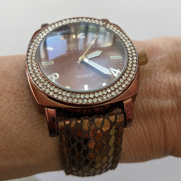 VTG JOAN RIVERS CLASSIC JAPAN MOVT METALLIC BROWN W/RHINESTONES WATCH - Picture 4 of 8